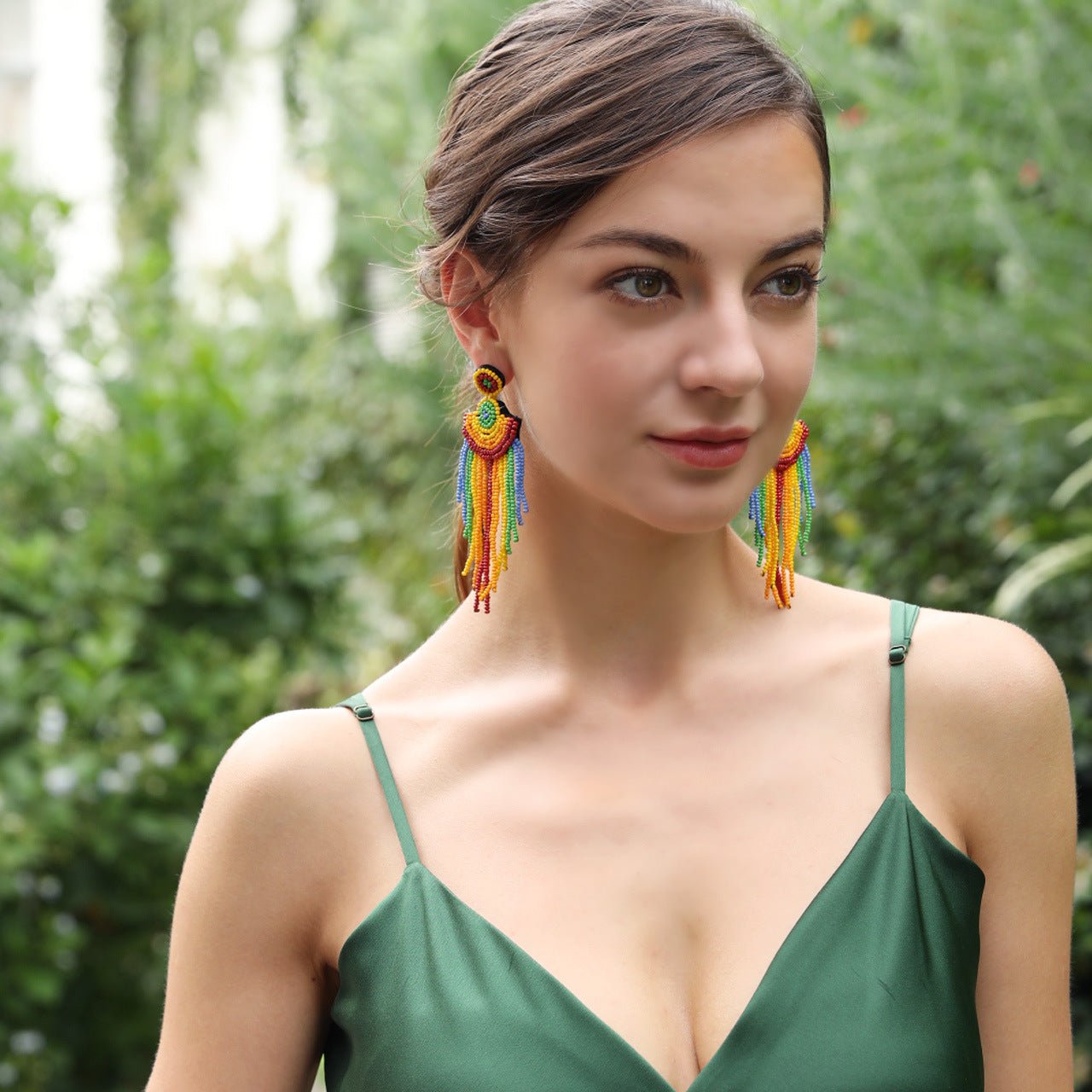 Bohemian Rainbow Beaded Long Tassel Earrings For Women