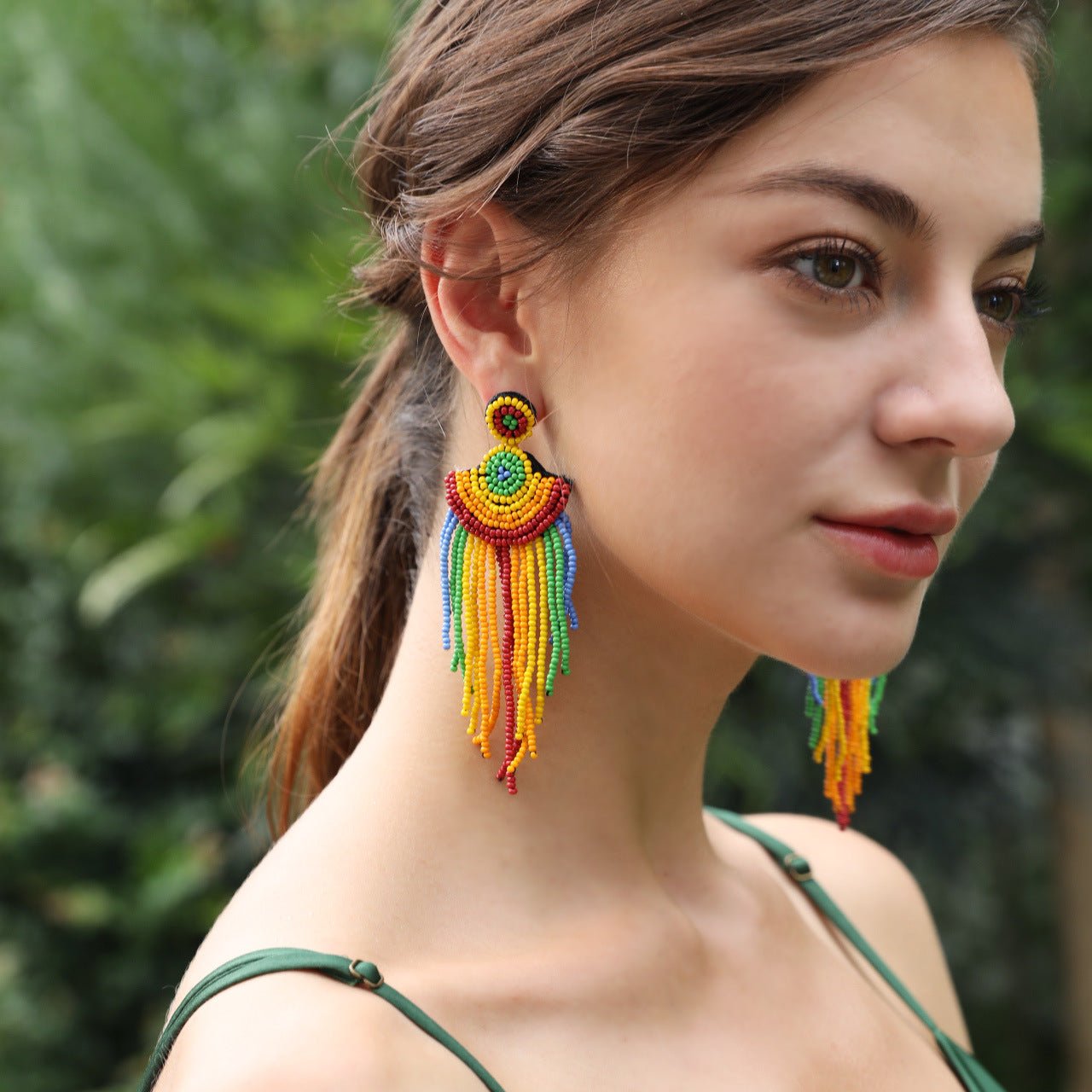 Bohemian Rainbow Beaded Long Tassel Earrings For Women