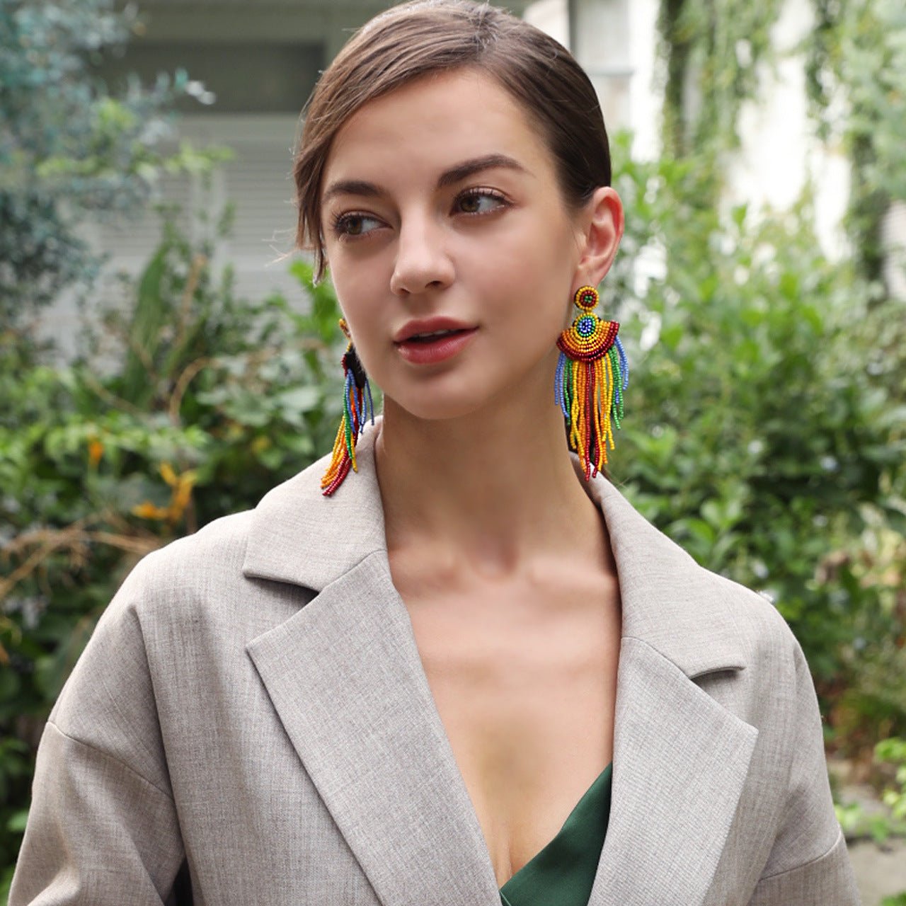 Bohemian Rainbow Beaded Long Tassel Earrings For Women