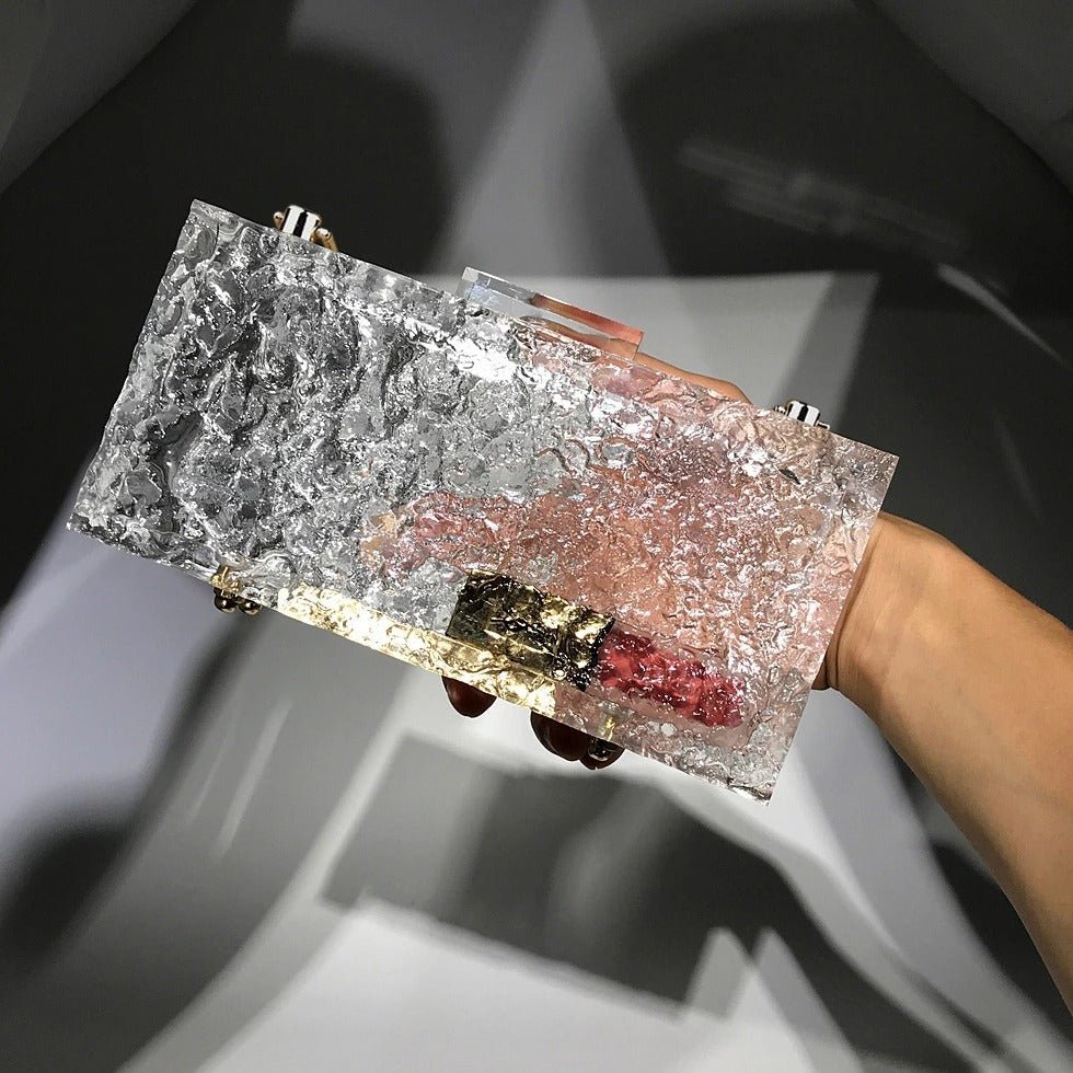 Clear Ice Pattern Acrylic Box Evening Bag Transparent Clutch Purses