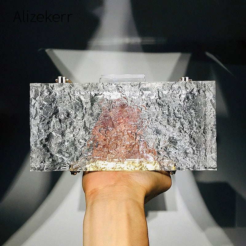 Clear Ice Pattern Acrylic Box Evening Bag Transparent Clutch Purses
