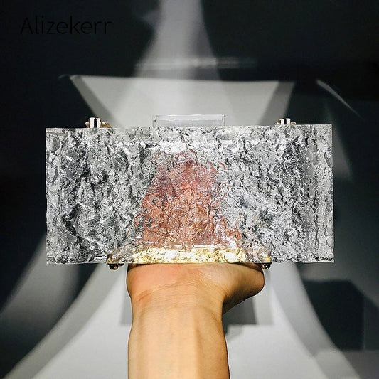 Clear Ice Pattern Acrylic Box Evening Bag Transparent Clutch Purses