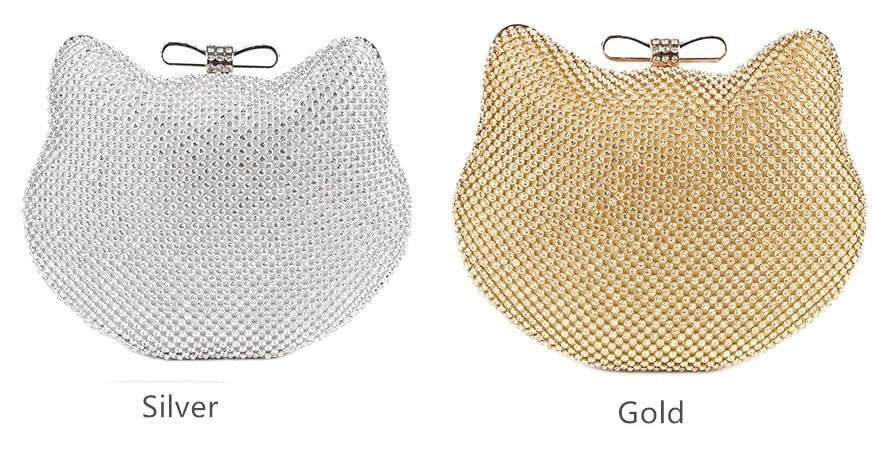Diamond Evening Bags Cat Head Rhinestone Clutches