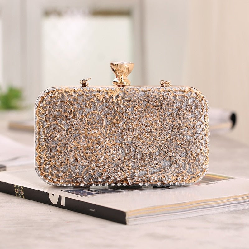 Diamond Flower Evening Purse Minaudiere Clutch Bag with Handle