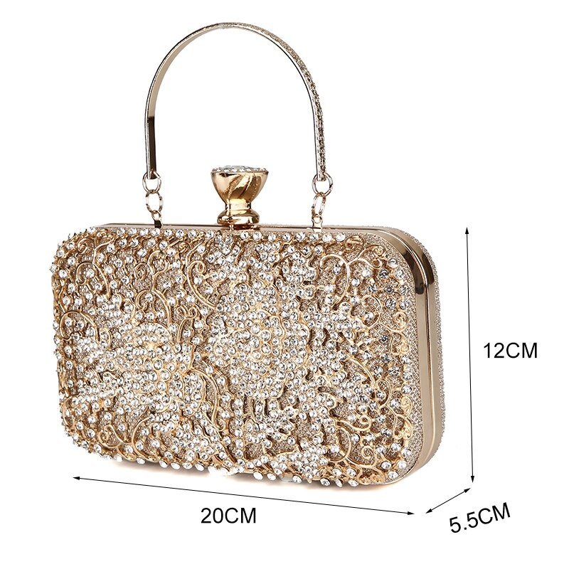 Diamond Flower Evening Purse Minaudiere Clutch Bag with Handle