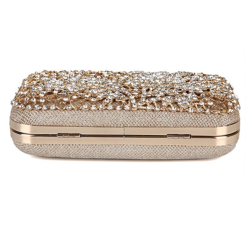 Diamond Flower Evening Purse Minaudiere Clutch Bag with Handle