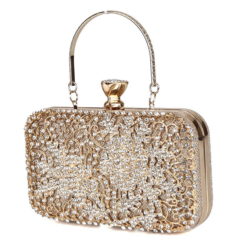 Diamond Flower Evening Purse Minaudiere Clutch Bag with Handle