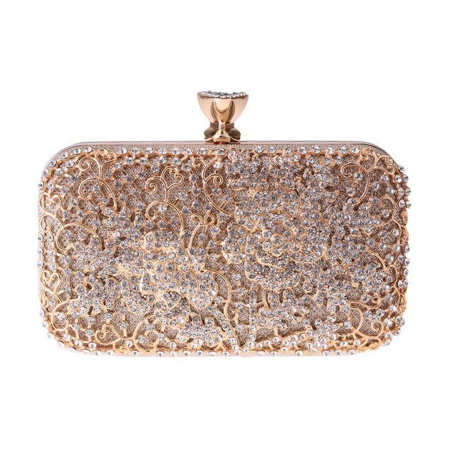 Diamond Flower Evening Purse Minaudiere Clutch Bag with Handle