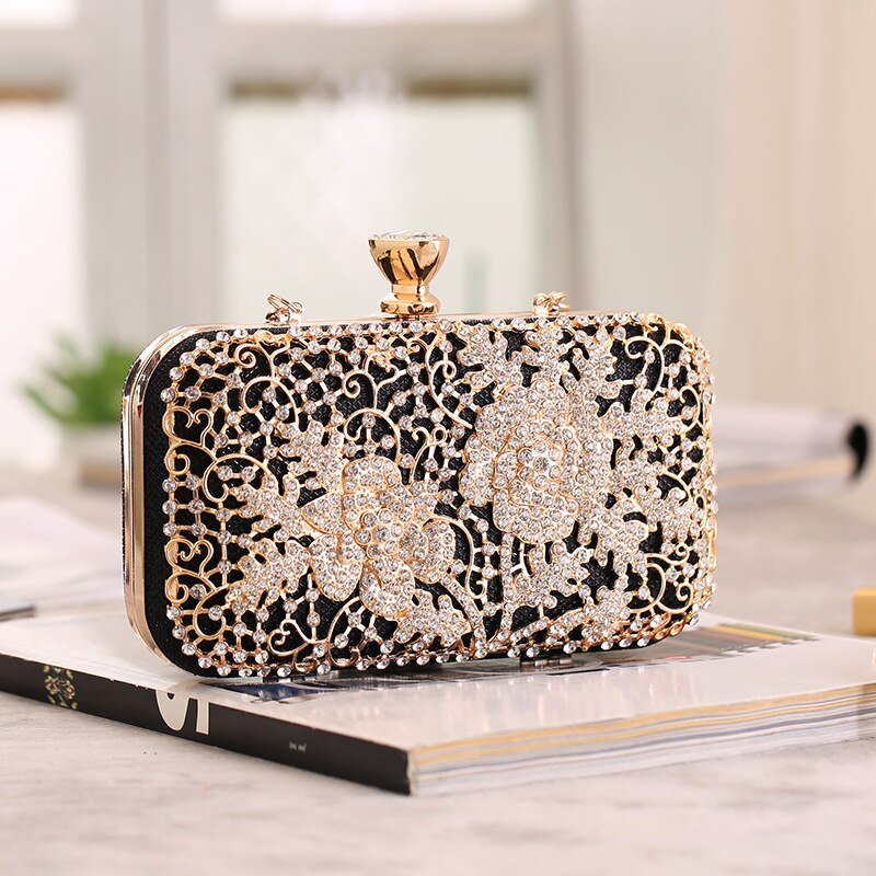 Diamond Flower Evening Purse Minaudiere Clutch Bag with Handle