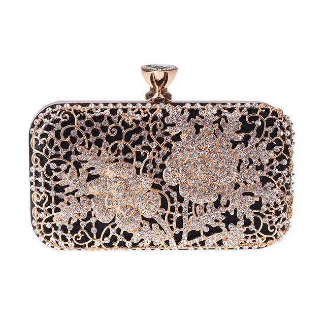 Diamond Flower Evening Purse Minaudiere Clutch Bag with Handle