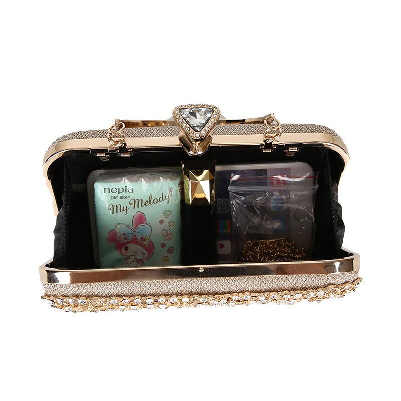 Diamond Flower Evening Purse Minaudiere Clutch Bag with Handle
