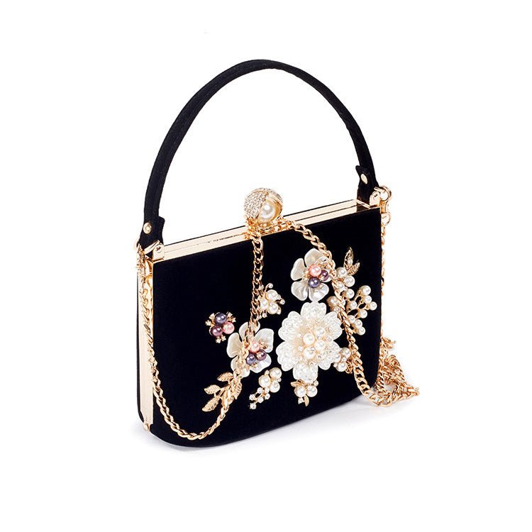Diamond Flower Velvet Hand Clutch Bag