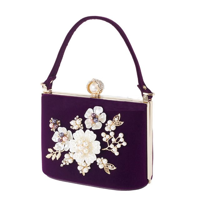 Diamond Flower Velvet Hand Clutch Bag