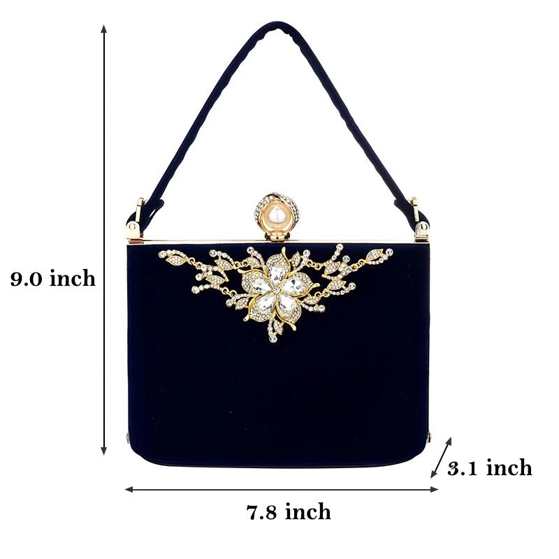 Diamond Flower Velvet Hand Clutch Bag