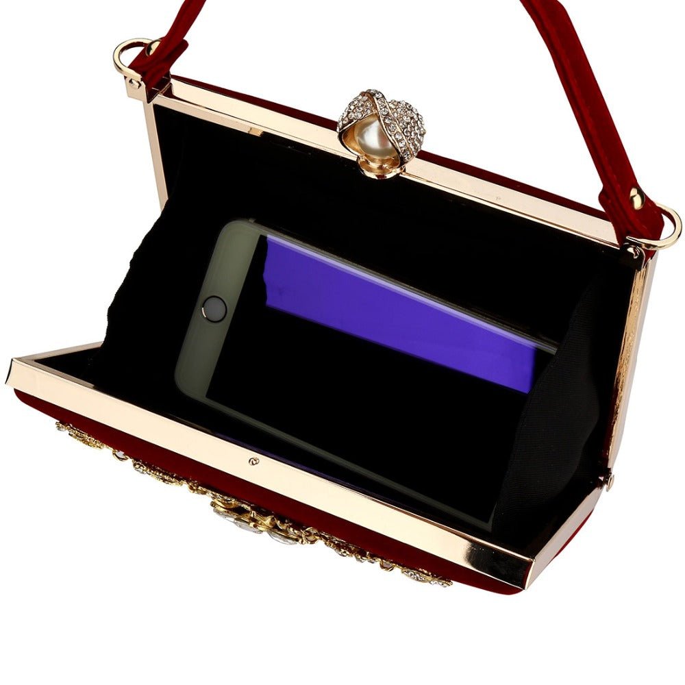 Diamond Flower Velvet Hand Clutch Bag