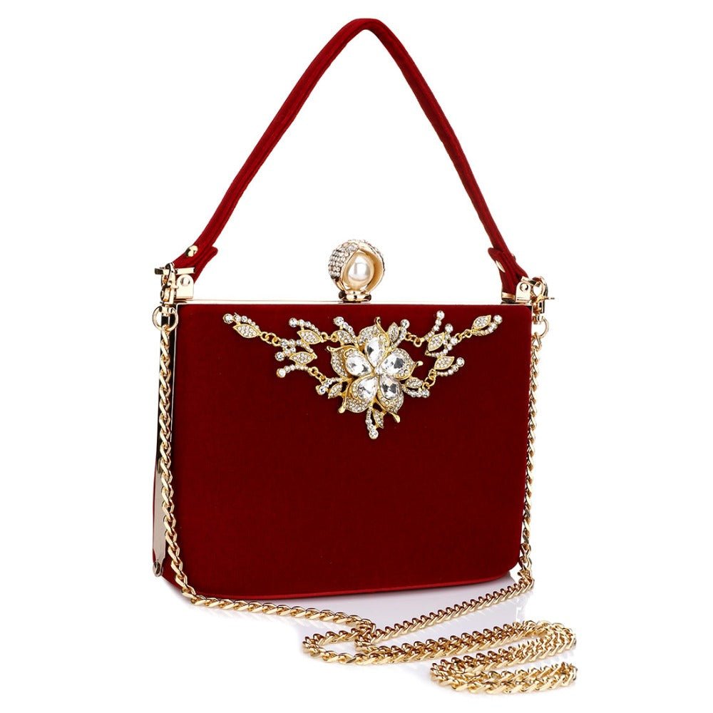 Diamond Flower Velvet Hand Clutch Bag