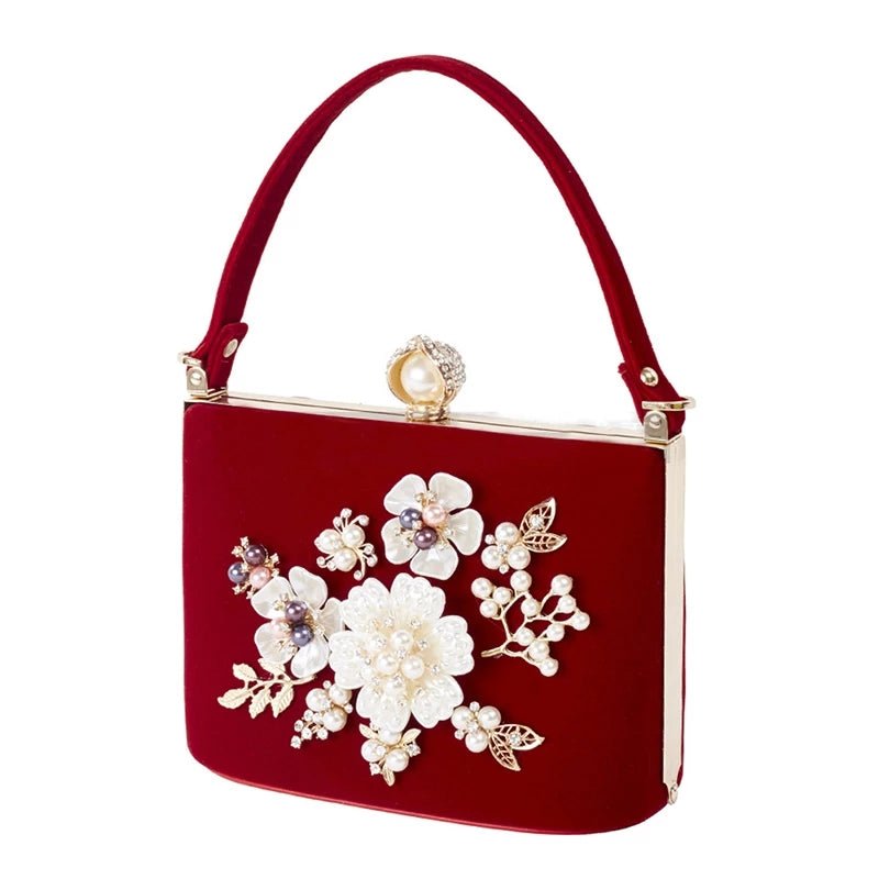 Diamond Flower Velvet Hand Clutch Bag