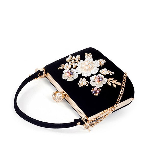 Diamond Flower Velvet Hand Clutch Bag