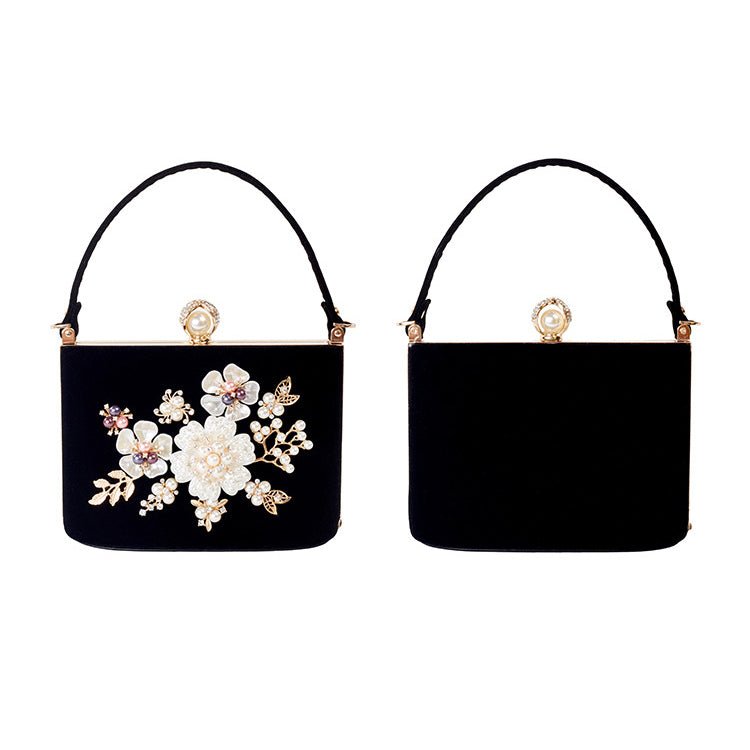 Diamond Flower Velvet Hand Clutch Bag
