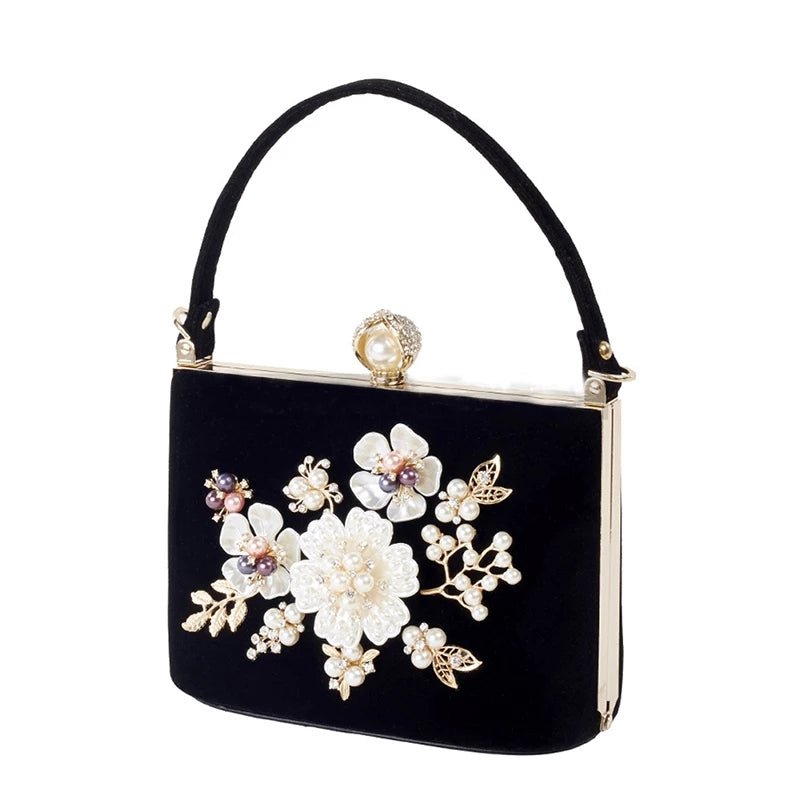 Diamond Flower Velvet Hand Clutch Bag