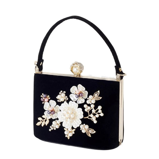 Diamond Flower Velvet Hand Clutch Bag