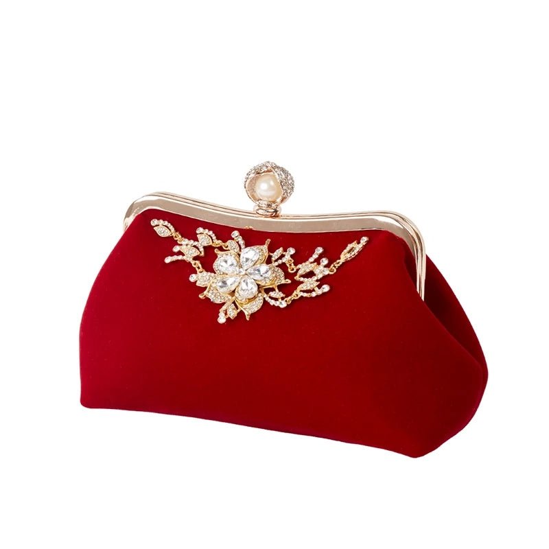 Diamond Flower Velvet Party Clutch Bag