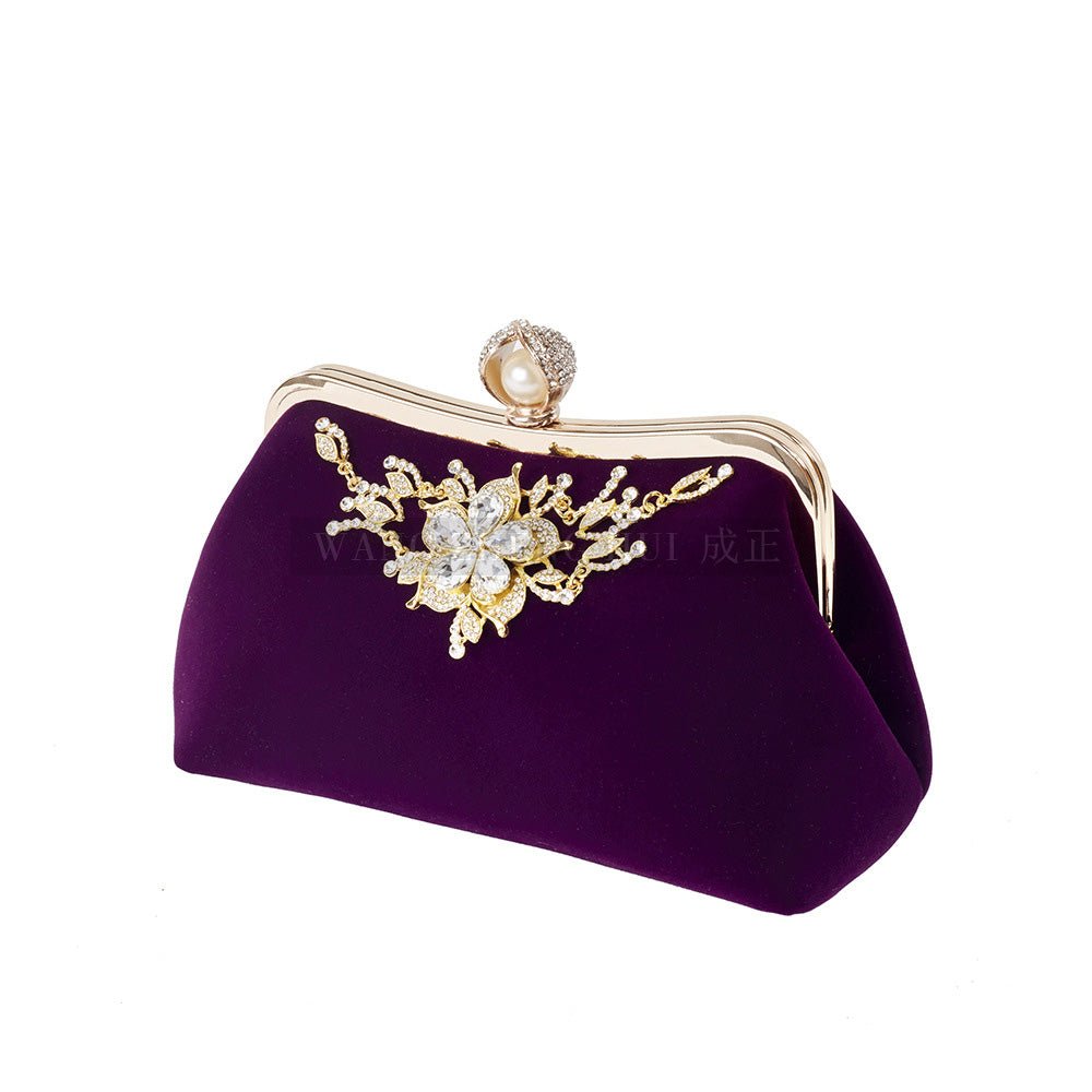 Diamond Flower Velvet Party Clutch Bag