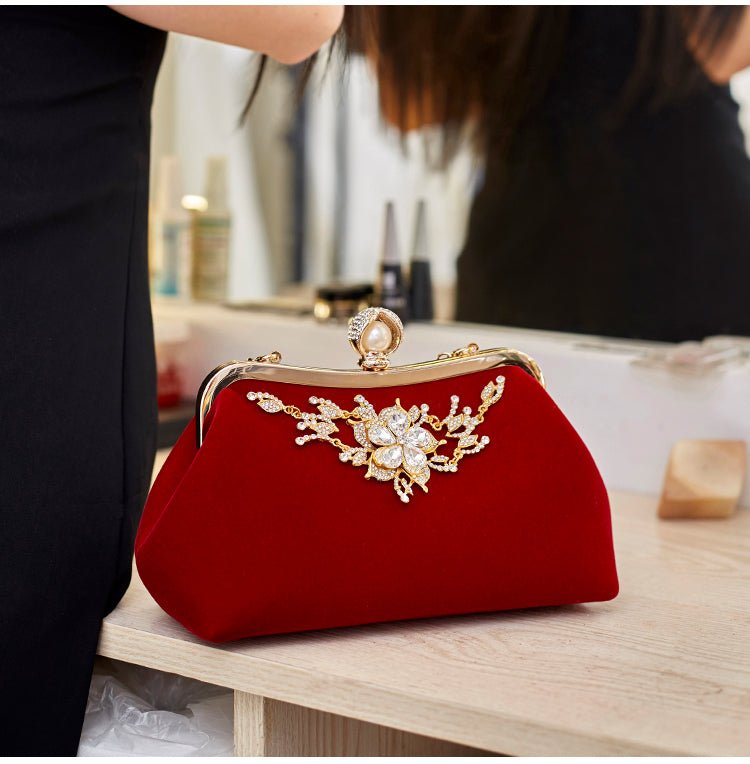 Diamond Flower Velvet Party Clutch Bag