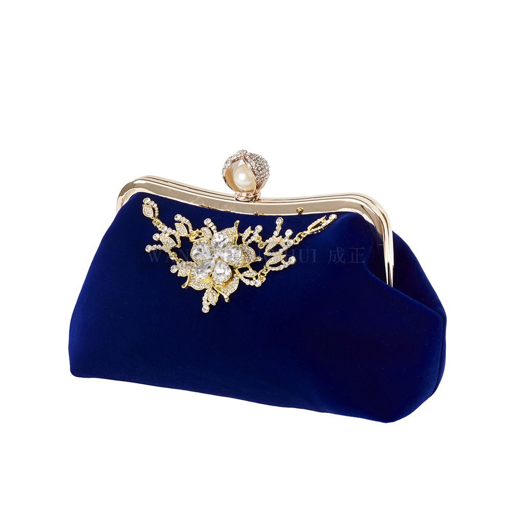 Diamond Flower Velvet Party Clutch Bag