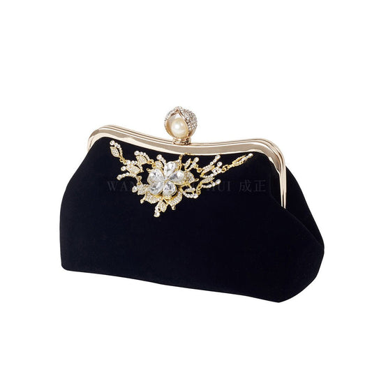 Diamond Flower Velvet Party Clutch Bag
