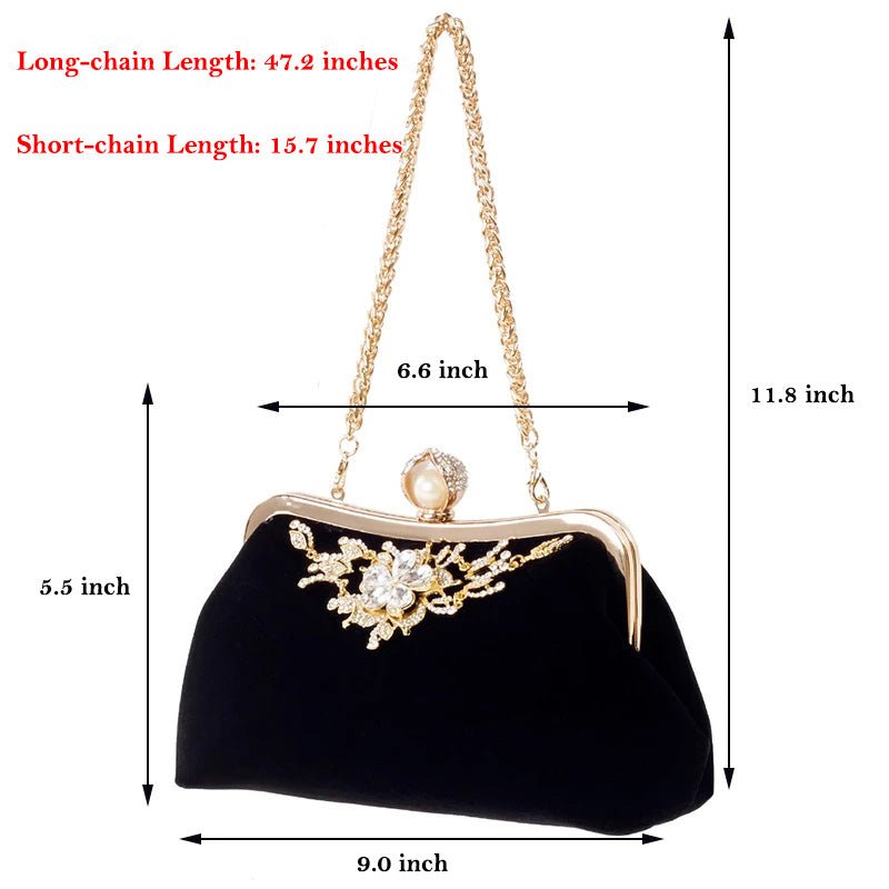 Diamond Flower Velvet Party Clutch Bag
