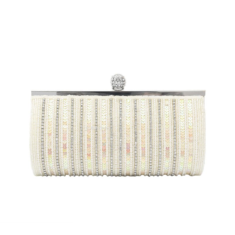 Elegant Square Sequined Pearl Evening Party Clutch