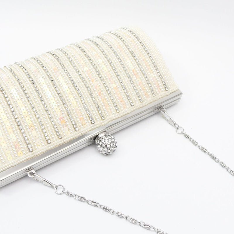 Elegant Square Sequined Pearl Evening Party Clutch