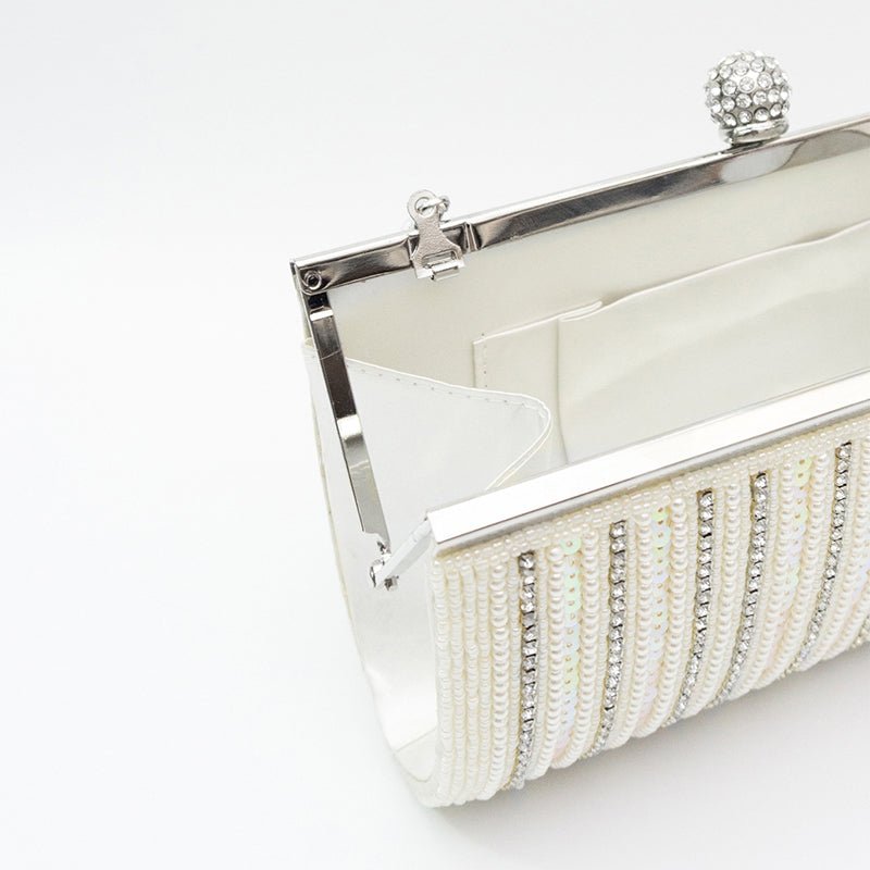 Elegant Square Sequined Pearl Evening Party Clutch