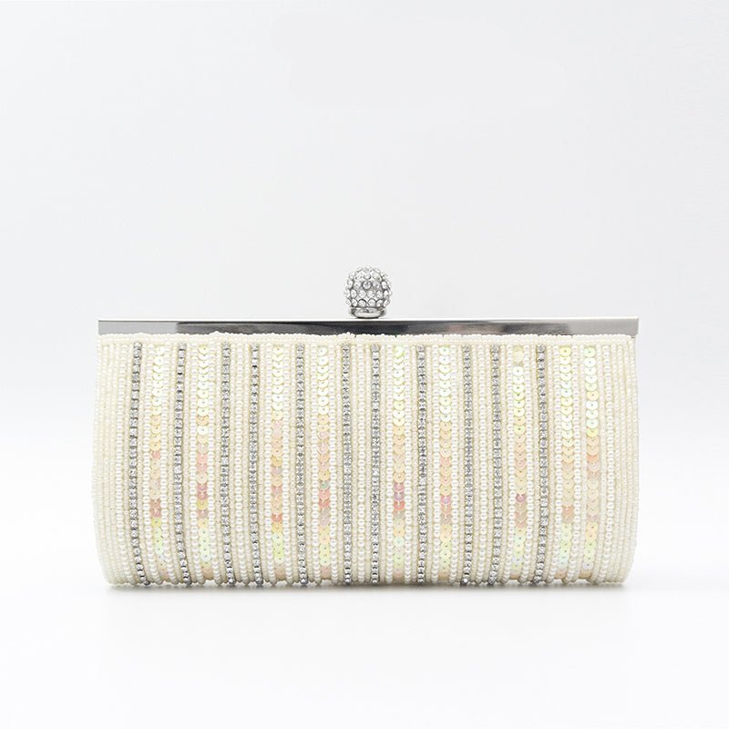 Elegant Square Sequined Pearl Evening Party Clutch