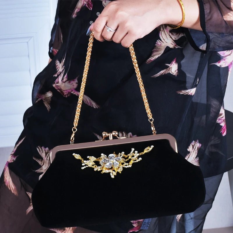 Elegant Velvet Flower Hand Evening Bag