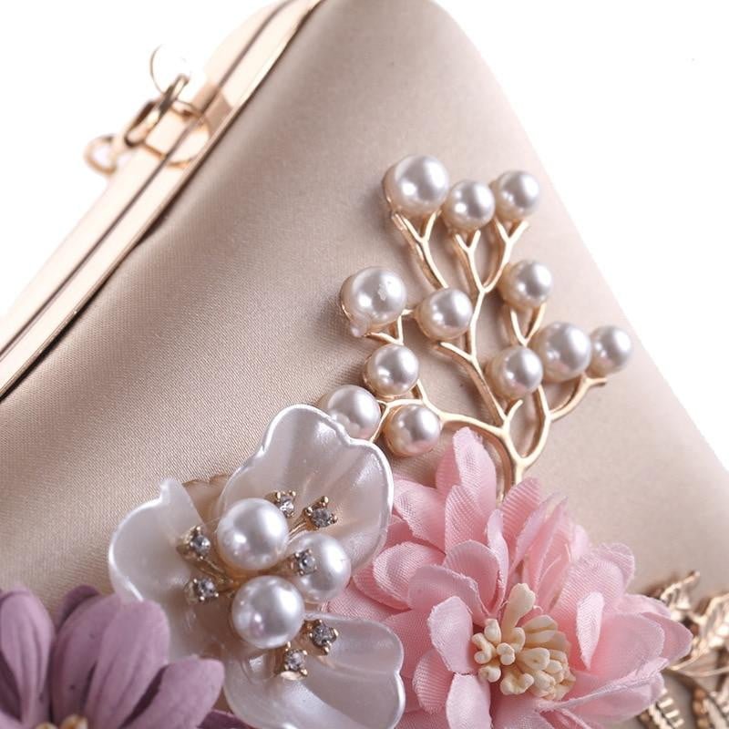 Flower Evening Bags Pearl Beaded Diamond Clutches