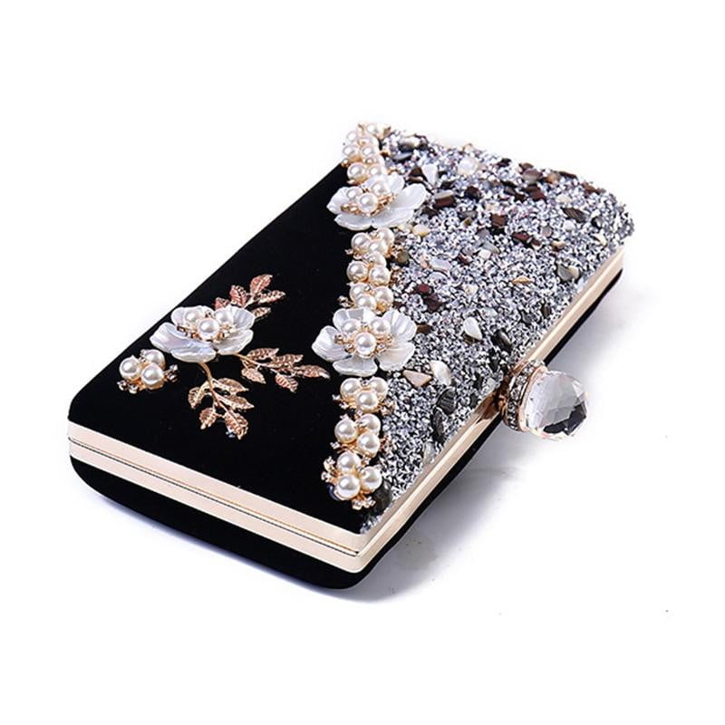 Flower Evening Bags with Pearl Embellishment