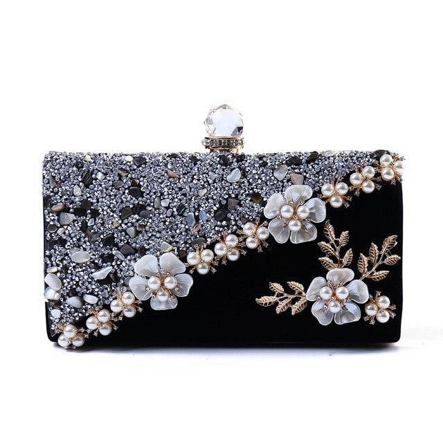 Flower Evening Bags with Pearl Embellishment