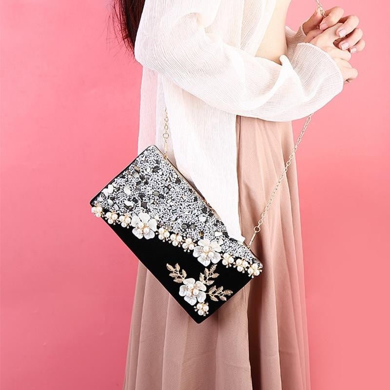 Flower Evening Bags with Pearl Embellishment