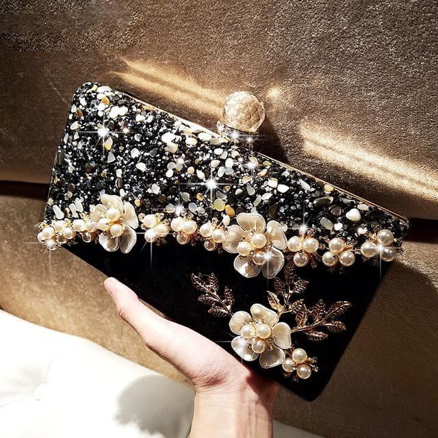 Flower Evening Bags with Pearl Embellishment