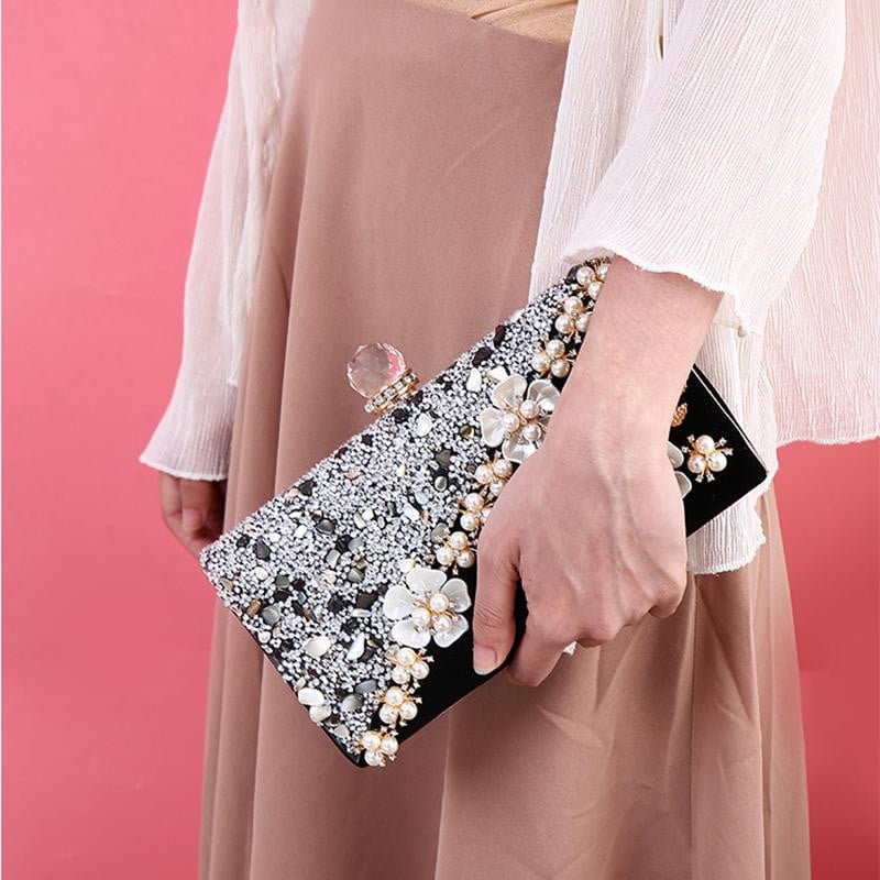 Flower Evening Bags with Pearl Embellishment