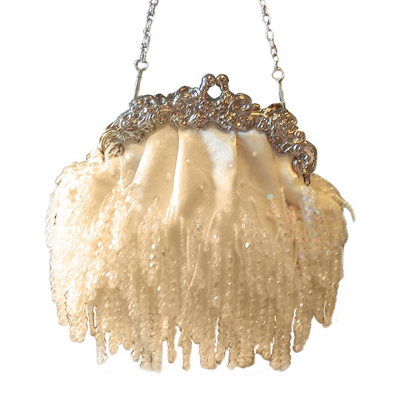 Fringed Satin Beaded Evening Bag