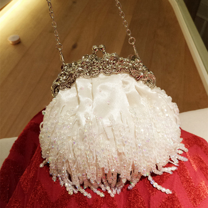 Fringed Satin Beaded Evening Bag