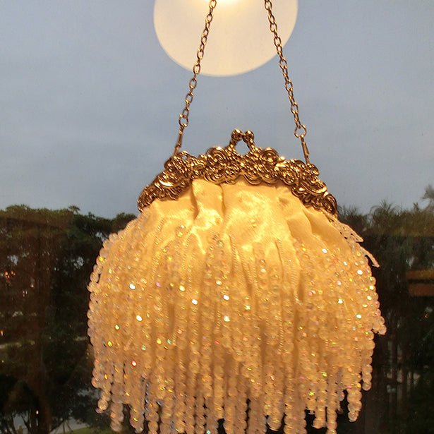 Fringed Satin Beaded Evening Bag