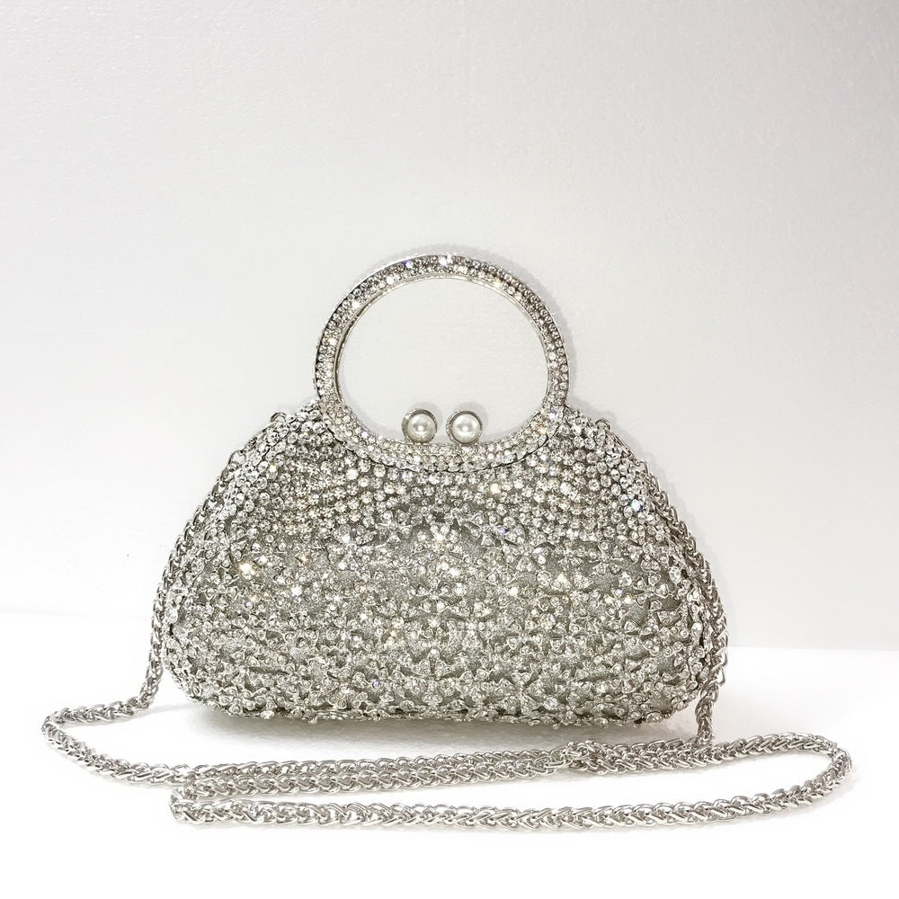 Full Rhinestones Clutch Metal Flower Evening Bag