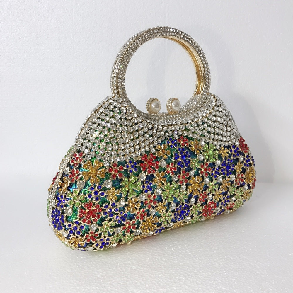 Full Rhinestones Clutch Metal Flower Evening Bag