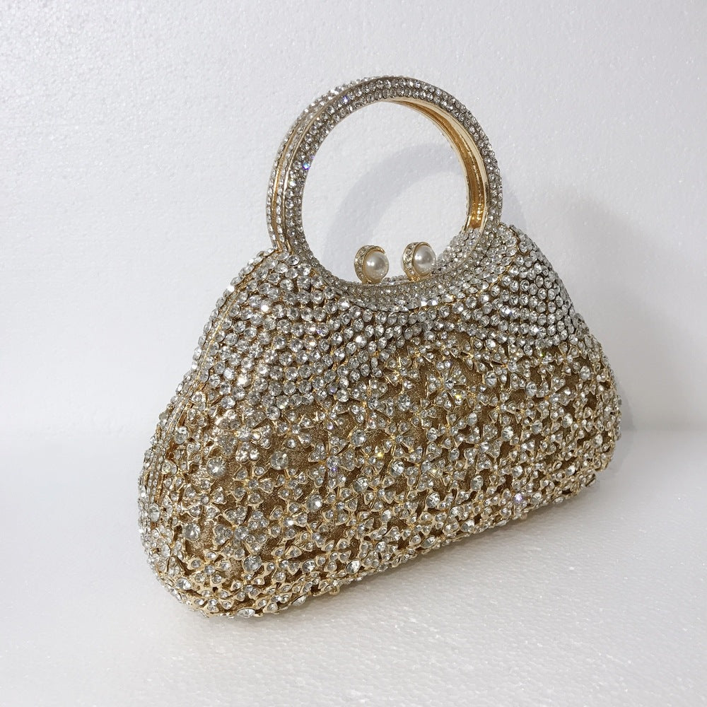 Full Rhinestones Clutch Metal Flower Evening Bag