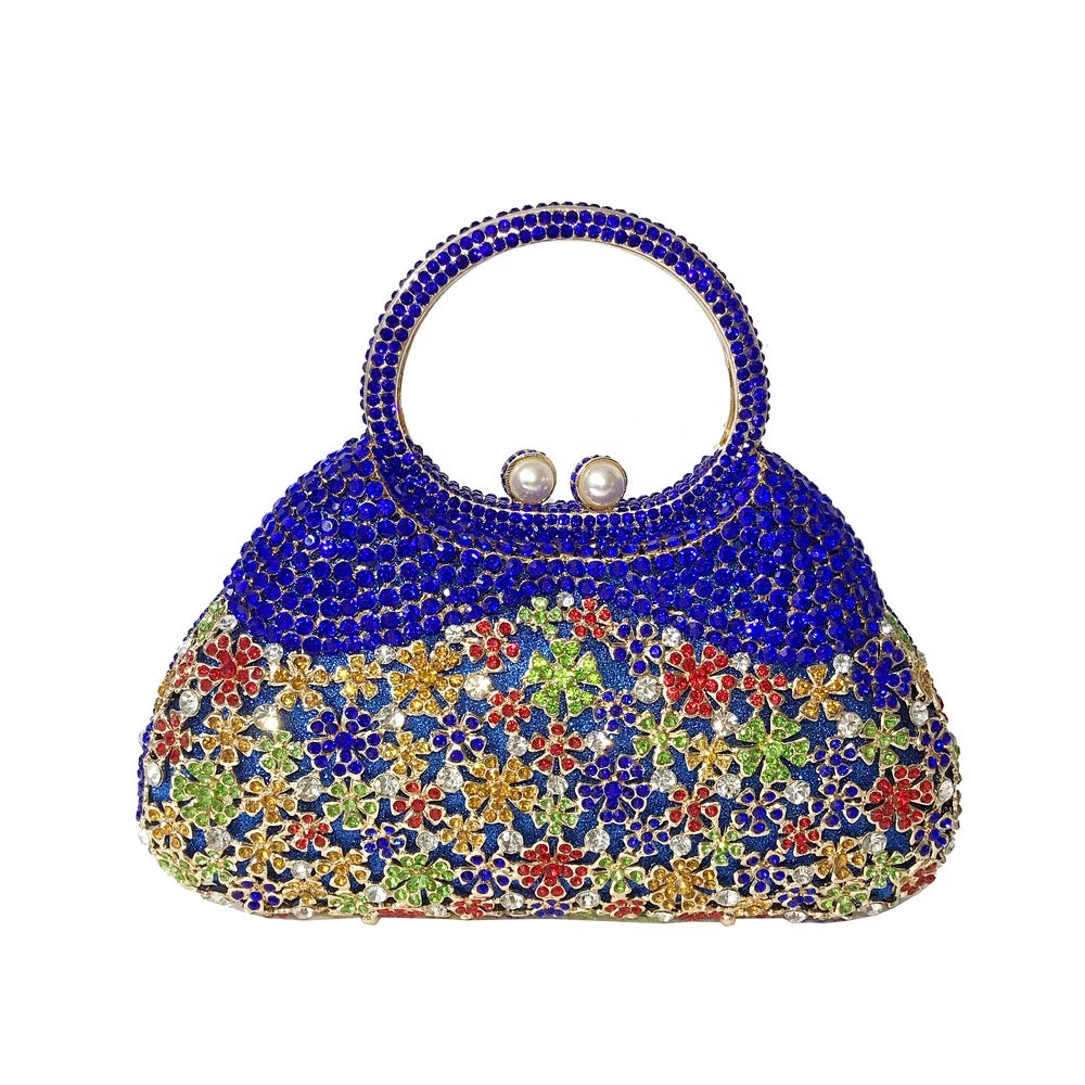 Full Rhinestones Clutch Metal Flower Evening Bag