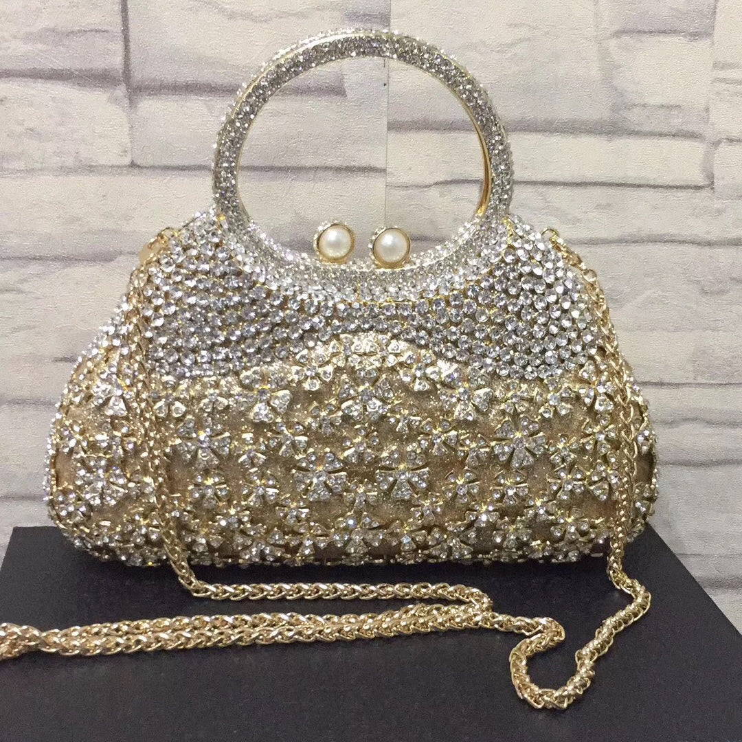 Full Rhinestones Clutch Metal Flower Evening Bag